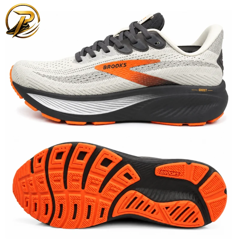 IMG_6742 کتانی رانینگ بروکس مدل Brooks Ghost 16 کرم نارنجی